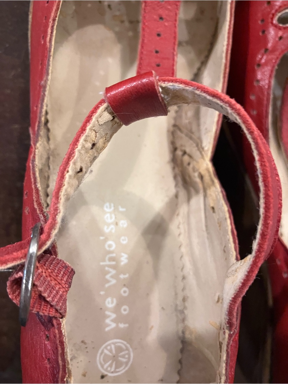 Vintage Red T-Strap Cutout Leather Pumps - Picture 5 of 9